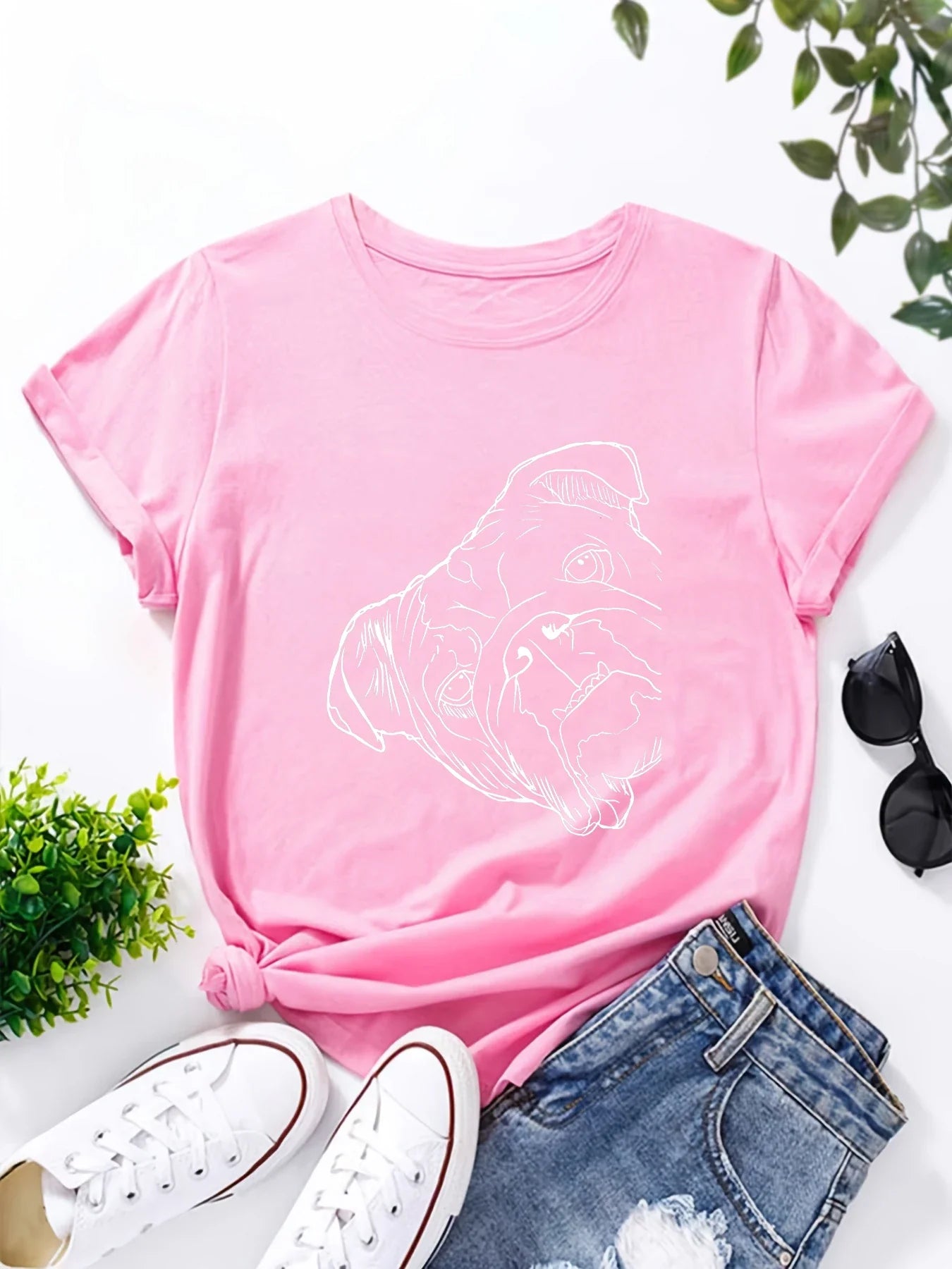 Funny Dog English Bulldog Printed T-Shirt Women Street Trend Harajuku Summer New T-Shirt Casual Round Neck Short Sleeve Tops