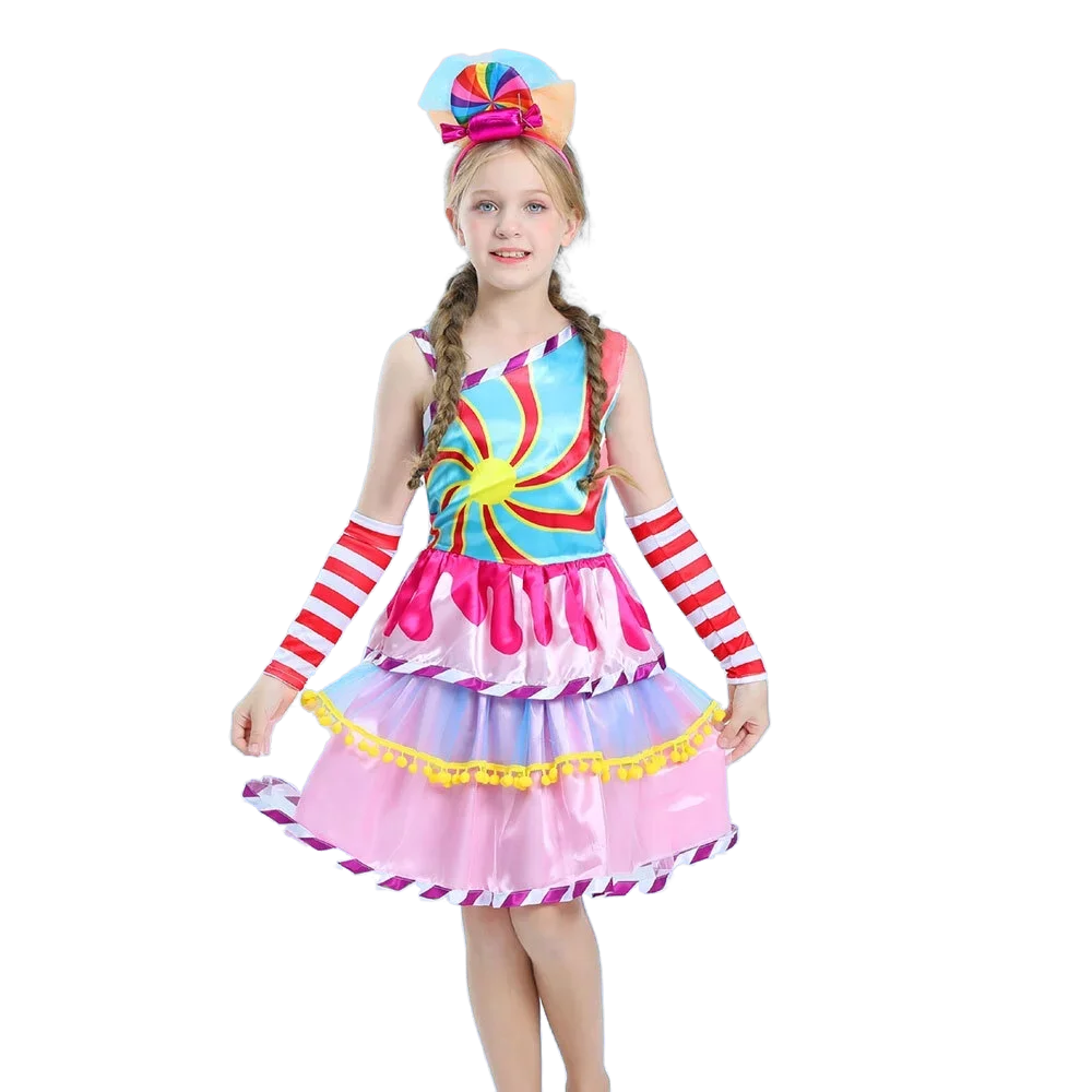 Delicate Princess Lollipop Fairy Costume Girls Halloween Candy Role Play Dress up Kid Carnival Purim Party Cute Vestidos Rainbow