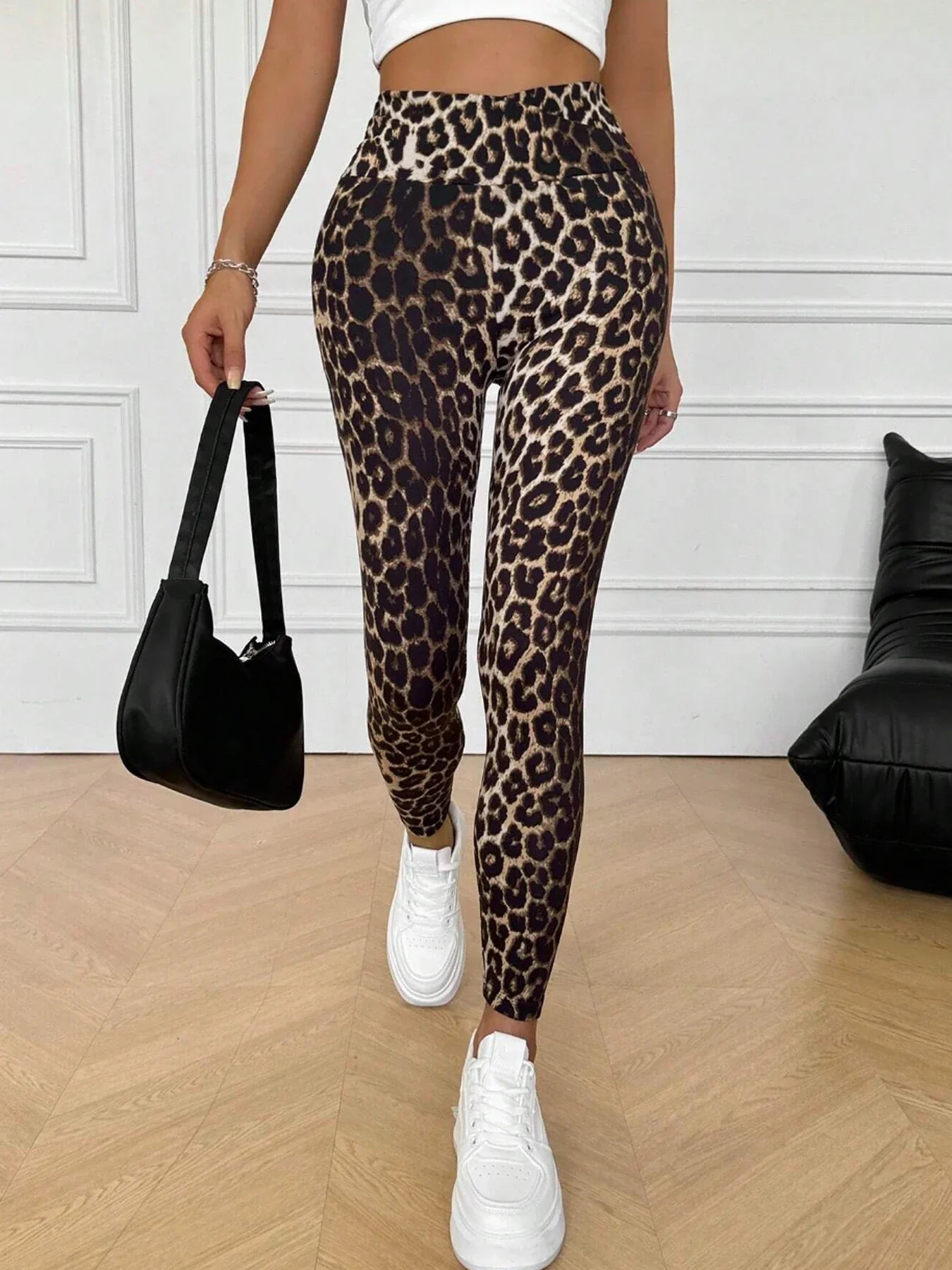 Women High Waist Leopard Print Leggings Stretch Slim Ankle Pants Casual Streetwear Workout Yoga Skinny Trousers