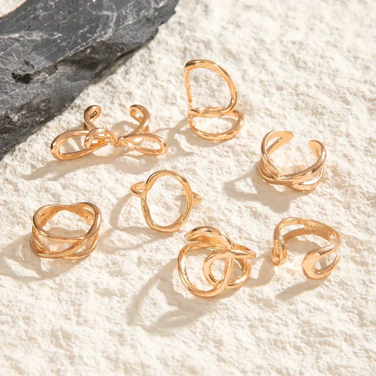 Docona Fashion Elegant Stacking Gold Colour Rings Geometric Design Ring Set Accessories Daily Festival Party Gifts 27910