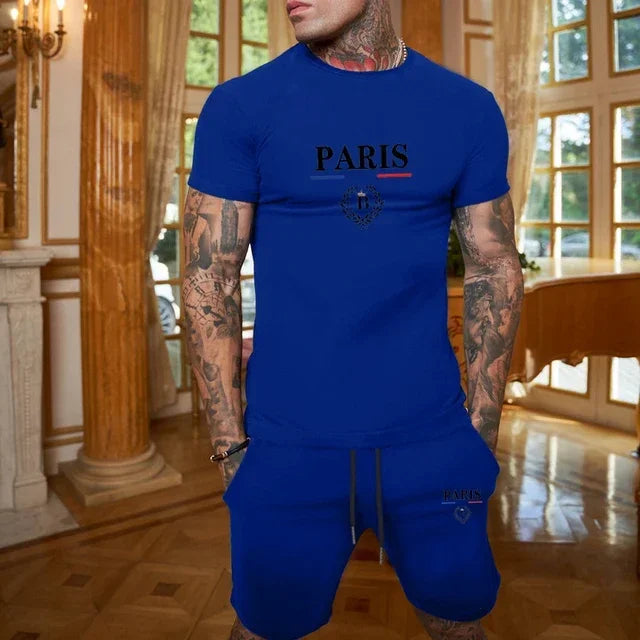 New Summer Men Fashion Short sleeved T-shirt and Shorts, 2-piece Set Sportswear  Casual Men Set.