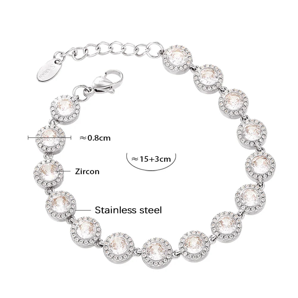 Stainless Steel Bracelets With Heart Round Zircon For Women 18K Gold Plated Waterproof Inoxidable No Tarnish Women's Bracelet