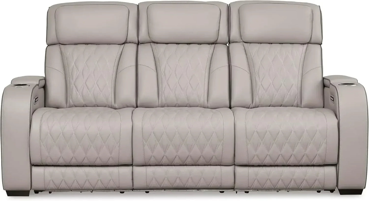 Boyington Contemporary Leather Match Power Reclining Sofa, with USB Charging Ports, LED Lights and Adjustable Headrest,