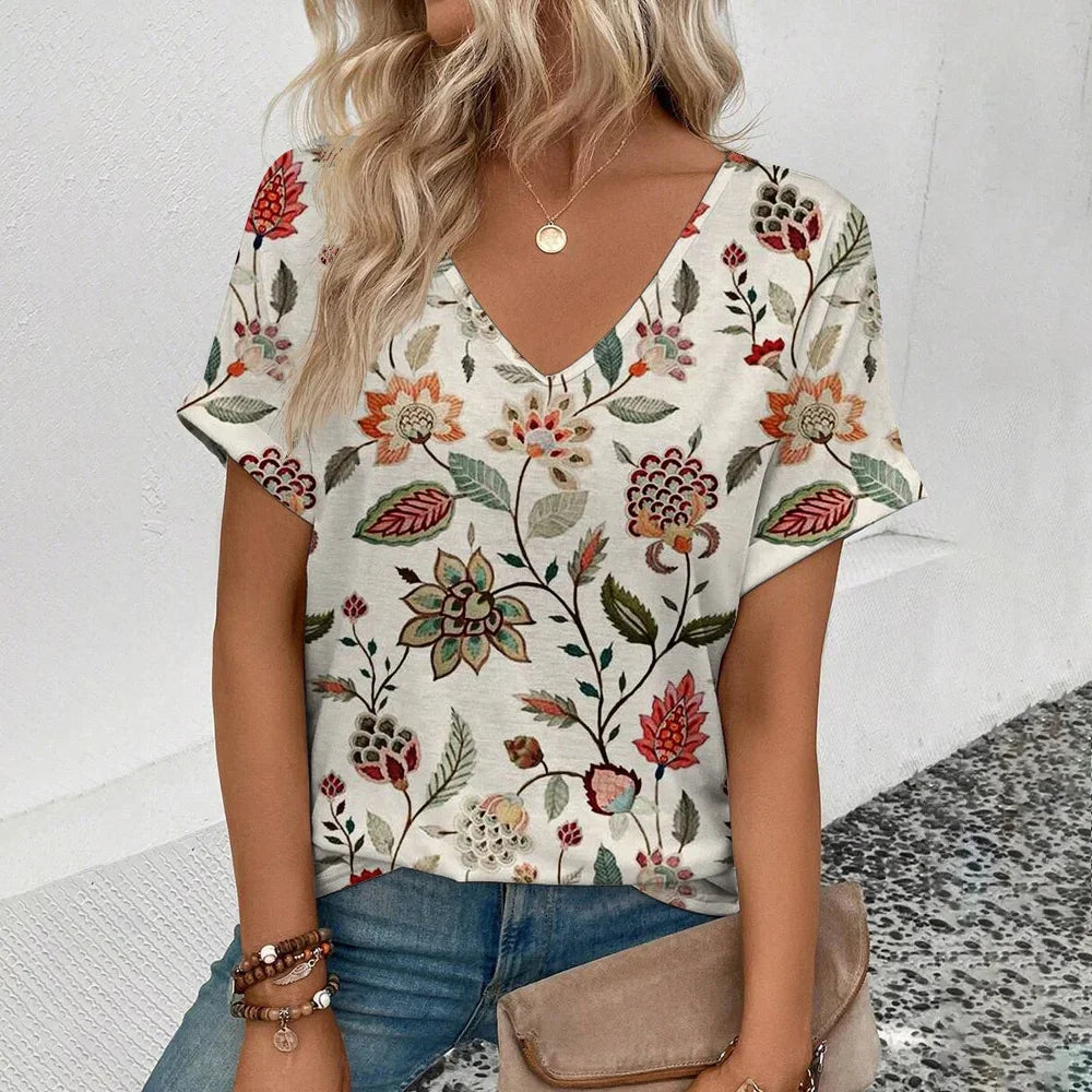 Women's Plus Size T-Shirt Summer V-Neck T Shirt For Women Daily Fashion Short Sleeve Casual T-Shirt 3d Print Female Clothes