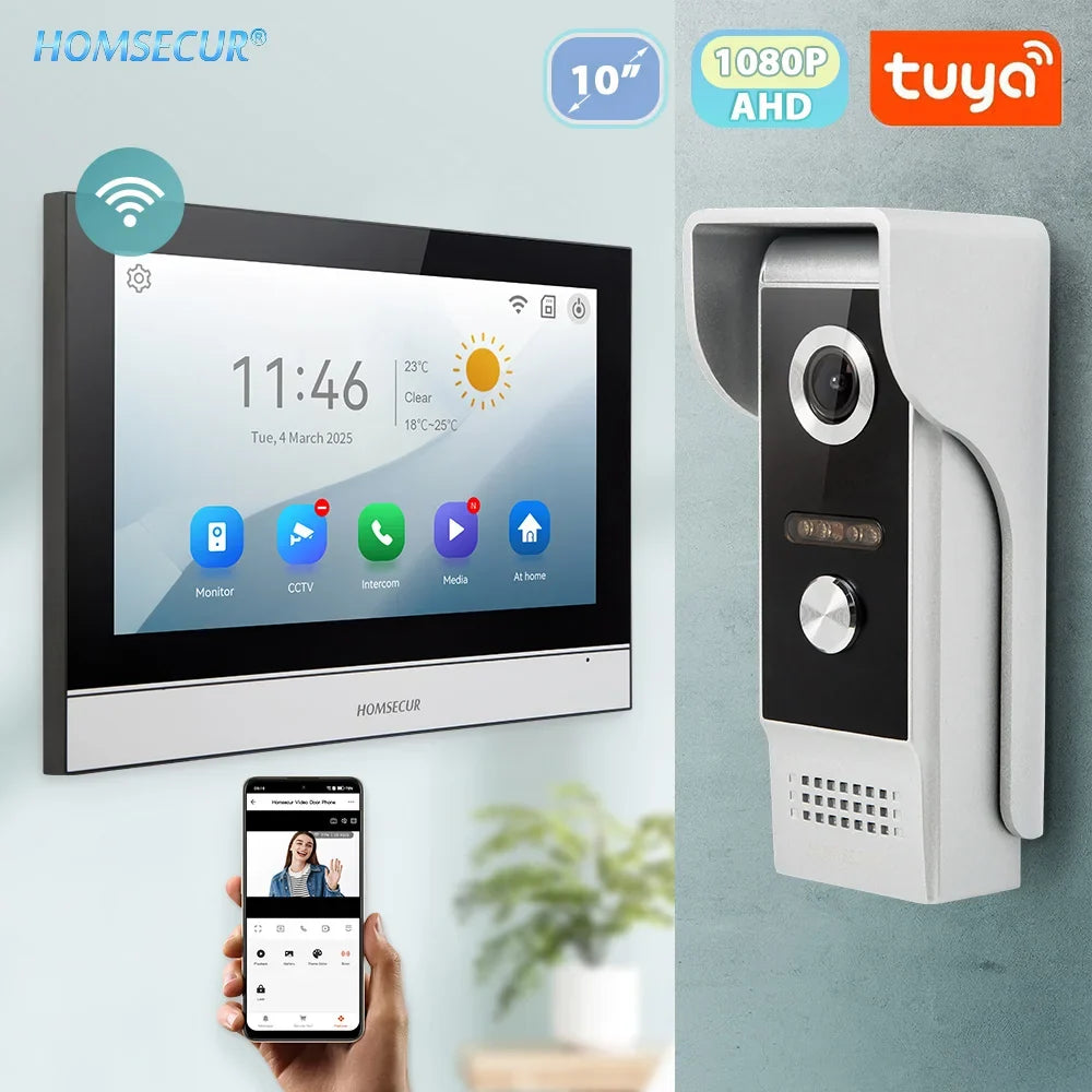 Tuya Smart APP WIFI HD 10” Video Doorphone Entry Intercom System 4 Wire IP65 1080P Doorbell Camera Recording Snapshot