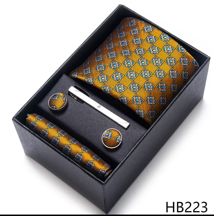8 cm Wide Tie Sets Blue Solid Men's Neck Tie Handkerchief Cufflinks Clip Gift Silk Handmade