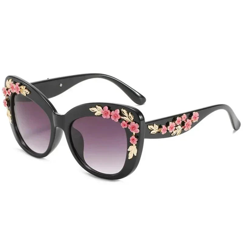 Retro Cat Eyes Sunglasses  Flower Cat Eyes Sunglasses UV400 Butterfly Eyes Broken Plastic Gradient Men's and Women's Sunglasses