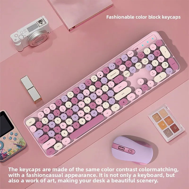 Wireless Keyboard Mouse Set High-Looking Girl Silent Office retro Cute Pink