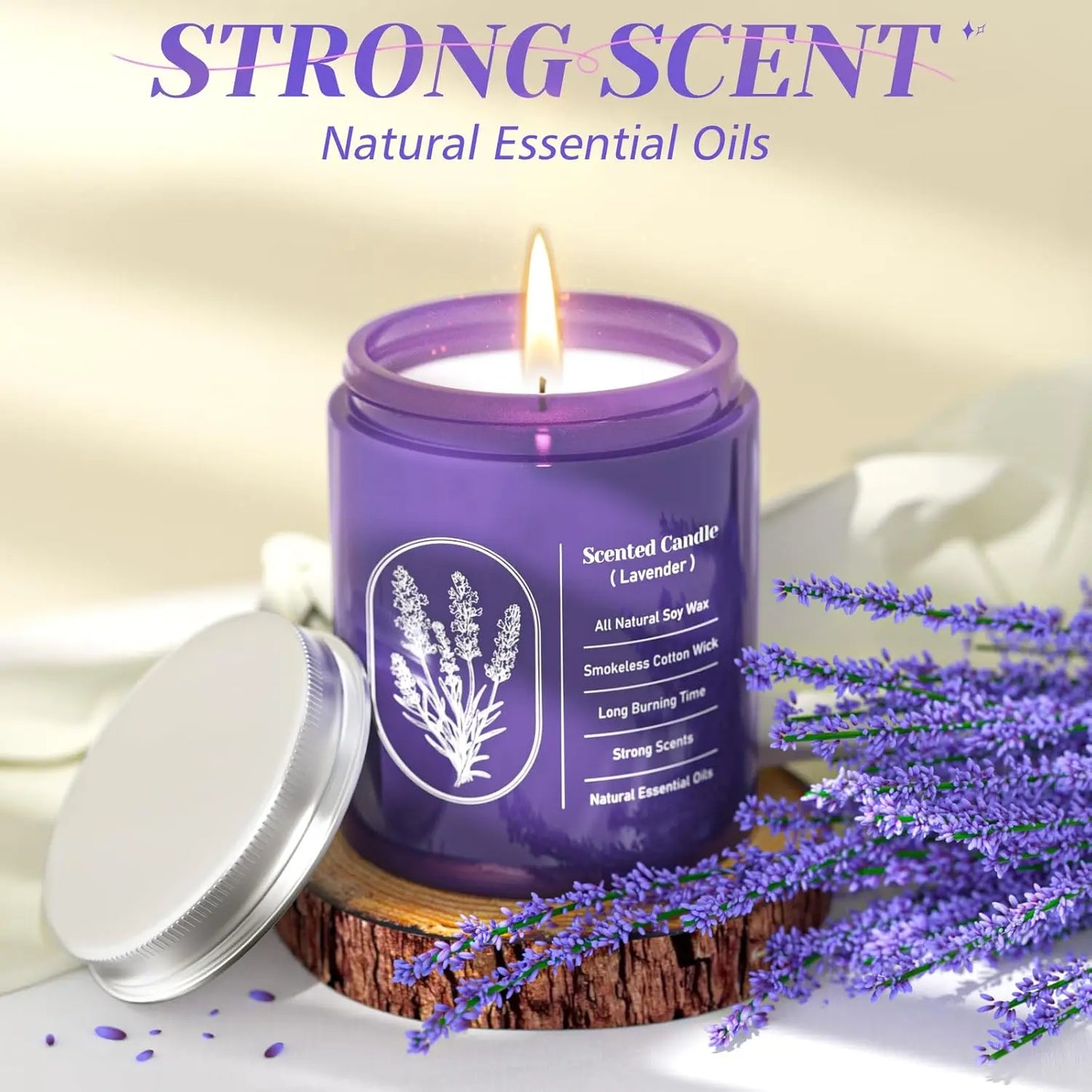 7.5oz Lavender Scented Soy Candle Highly-Scented for Women, Mom, Girlfriend Christmas Birthday Gift.