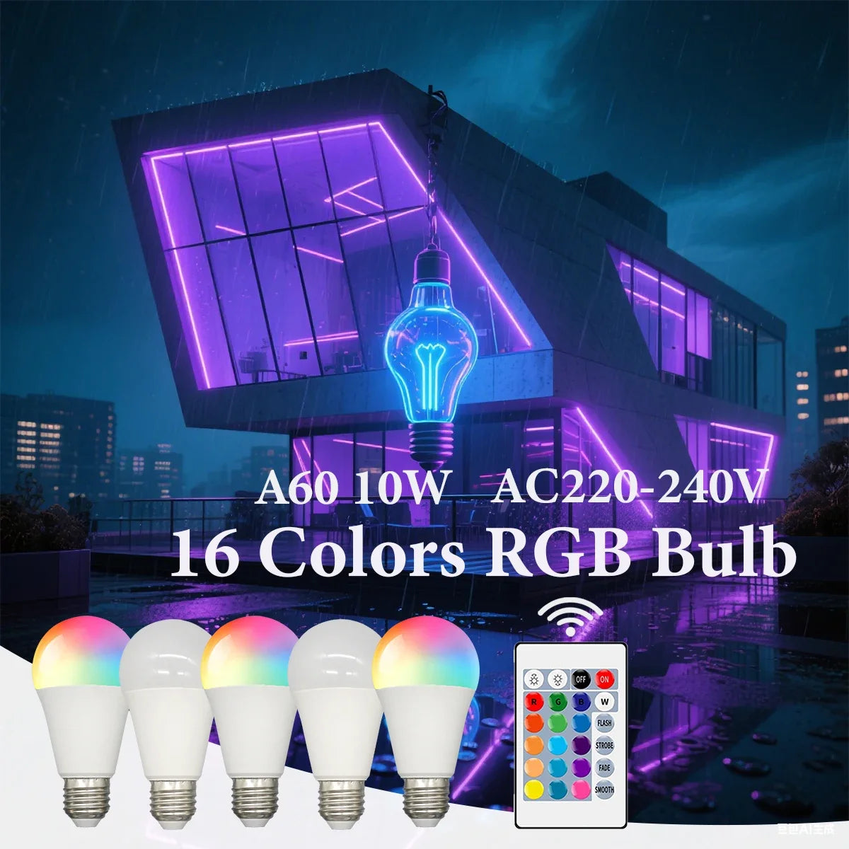 E27 RGB LED Light Bulb 220V 10W with IR Remote Control Color Changing Multicolor + White Lamp Spotlight for Bedroom Party Home