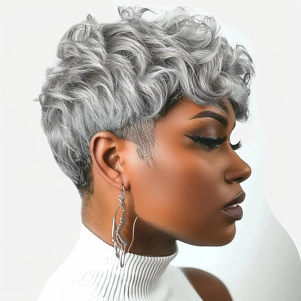 Short Pixie Wigs Short Brown Black Curly Pixie Wigs Synthetic Hair Wigs.