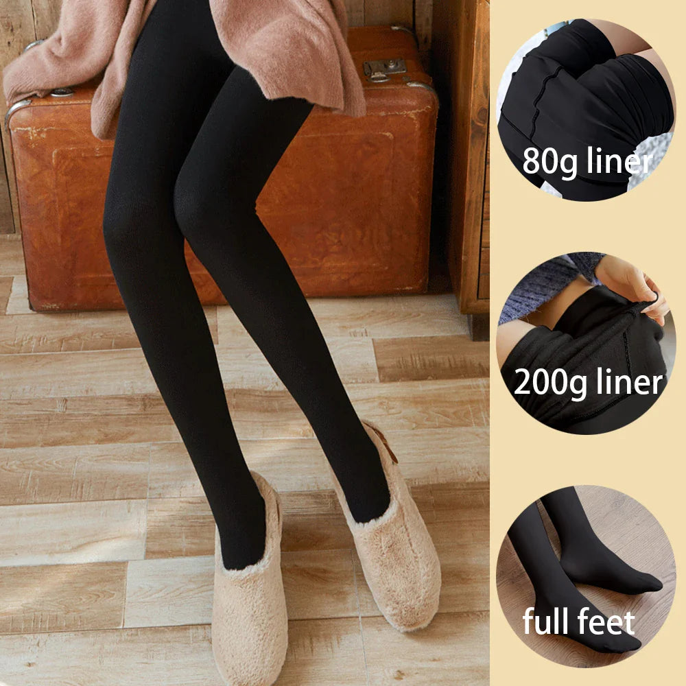 Loozykit Fleece Leggings Women's Insulated Tights Winter Thermal Stockings Sexy High Waist Elastic Pantyhose Skin Effect Socks