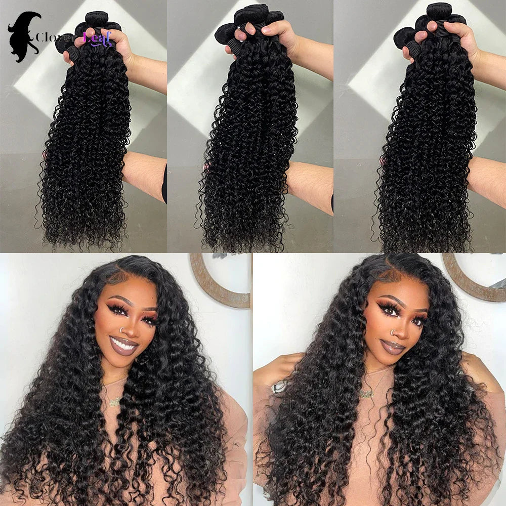 26inch Jerry Curly Human Hair Bundles, 100% Brazilian Raw Human Hair ,1/3/4 Bundles for Women 10A Thick Bundles.