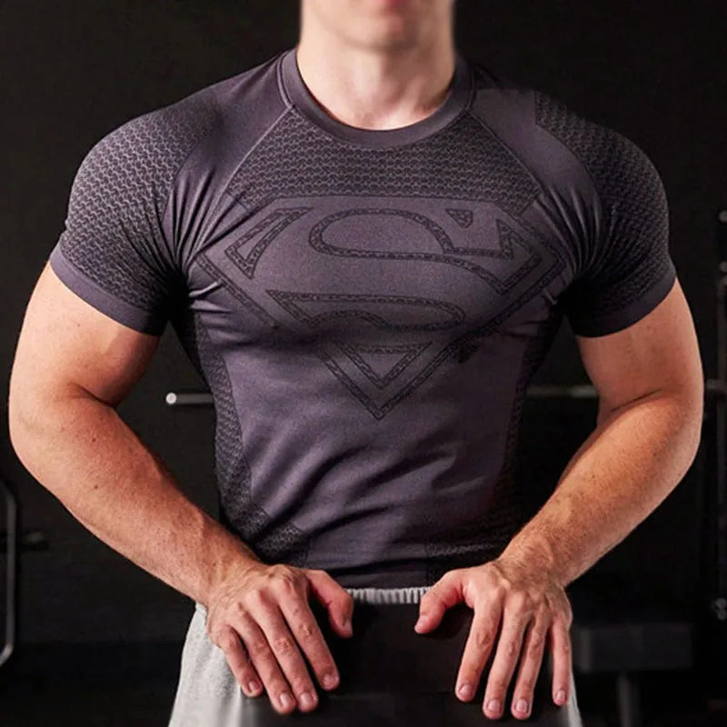 New style Men High Elastic Quick Dry Sports T-Shirt, Tight Workout Breathable Summer Short sleeve tops.