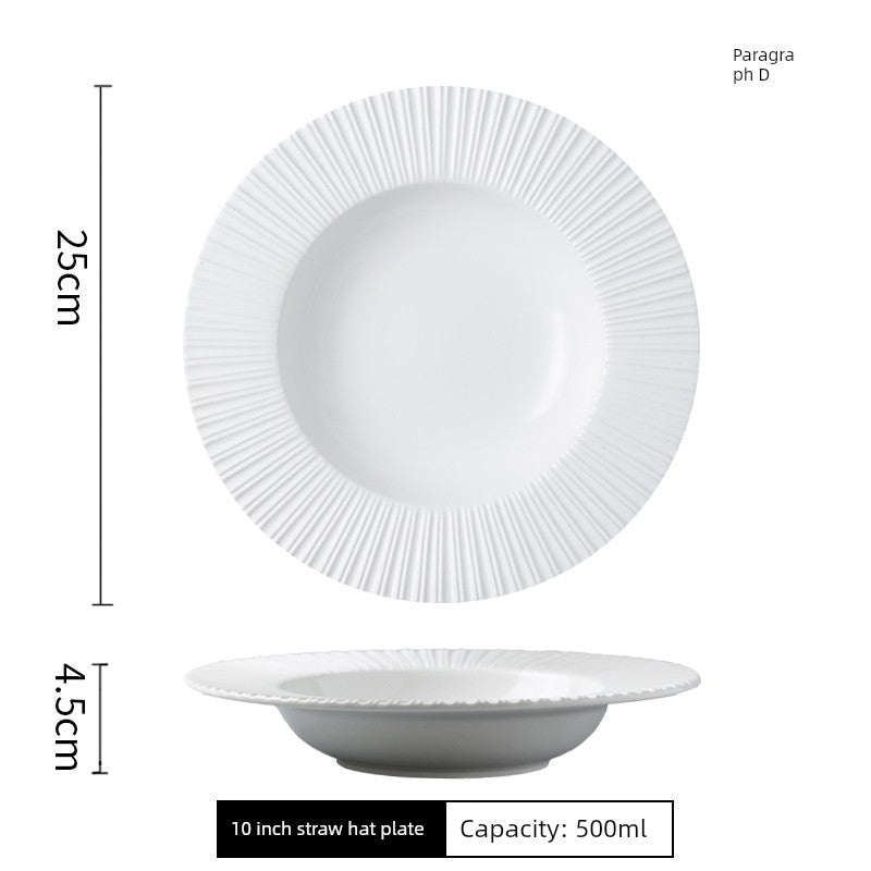 Yiheng Scandinavian Ins2021 New Steak Western Food Tray Hotel Household Kitchen Tableware round Deep Straw Hat Soup Plate