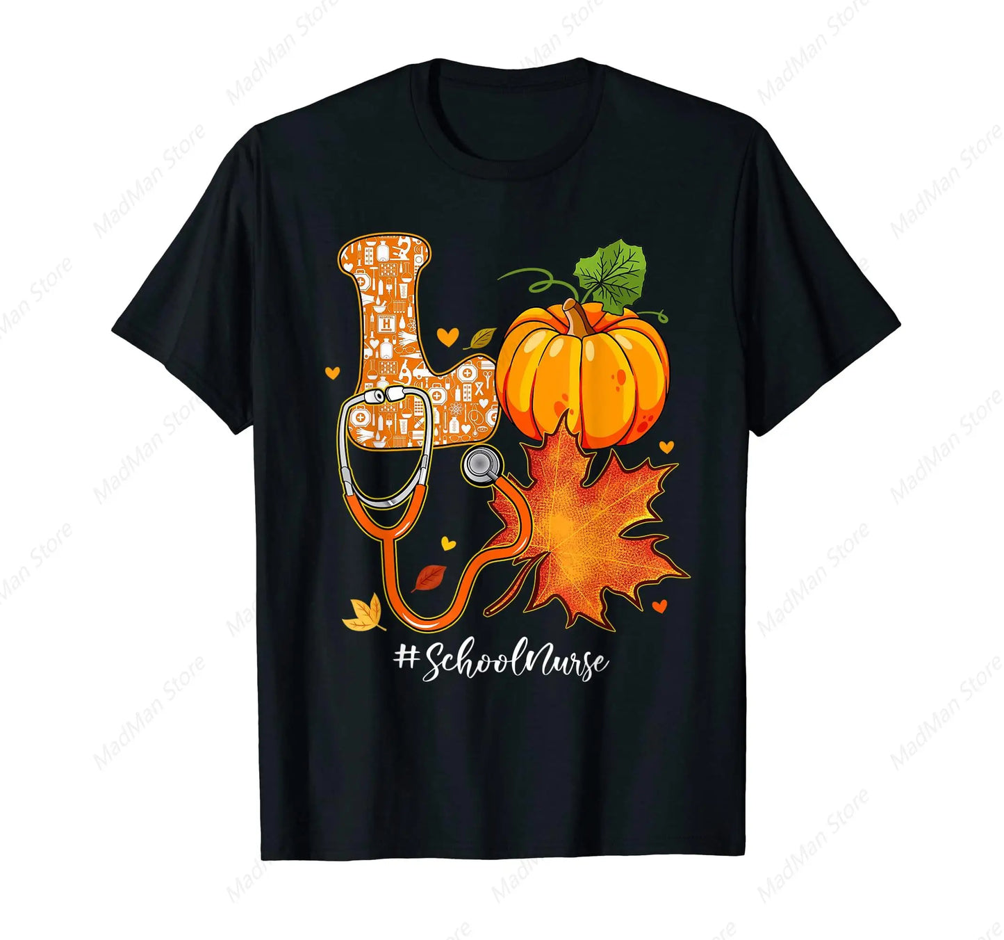 Love School Nurse Fall Autumn Pumpkin Season Thanksgiving T-Shirt