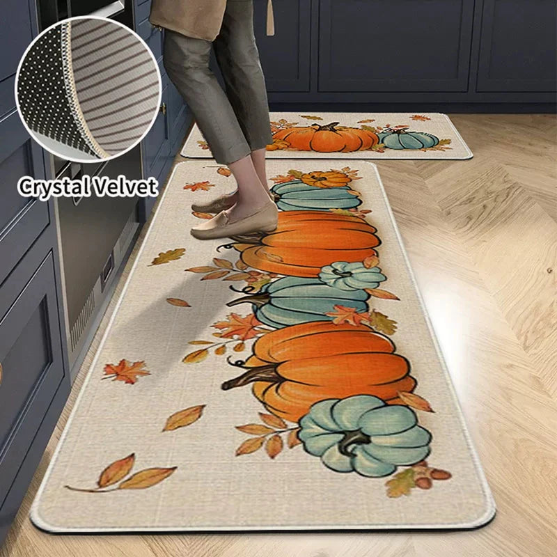 Pumpkin Kitchen Mat Balcony Hallway Non-slip Floor Mat Living Room Decor Rug Bathroom Floormat Fall Thanksgiving Home Decor