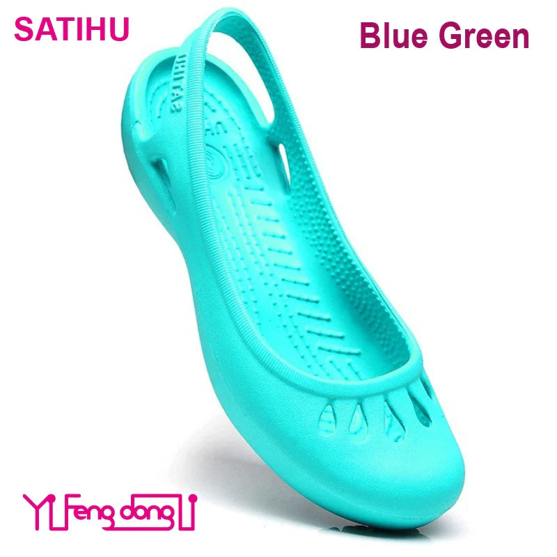Self shipped Satihu Summer New Lightweight Anti Slip Hole Shoes  Clog For Women's Flat Bottom Sandals Nurse Outdoor Beach Jelly