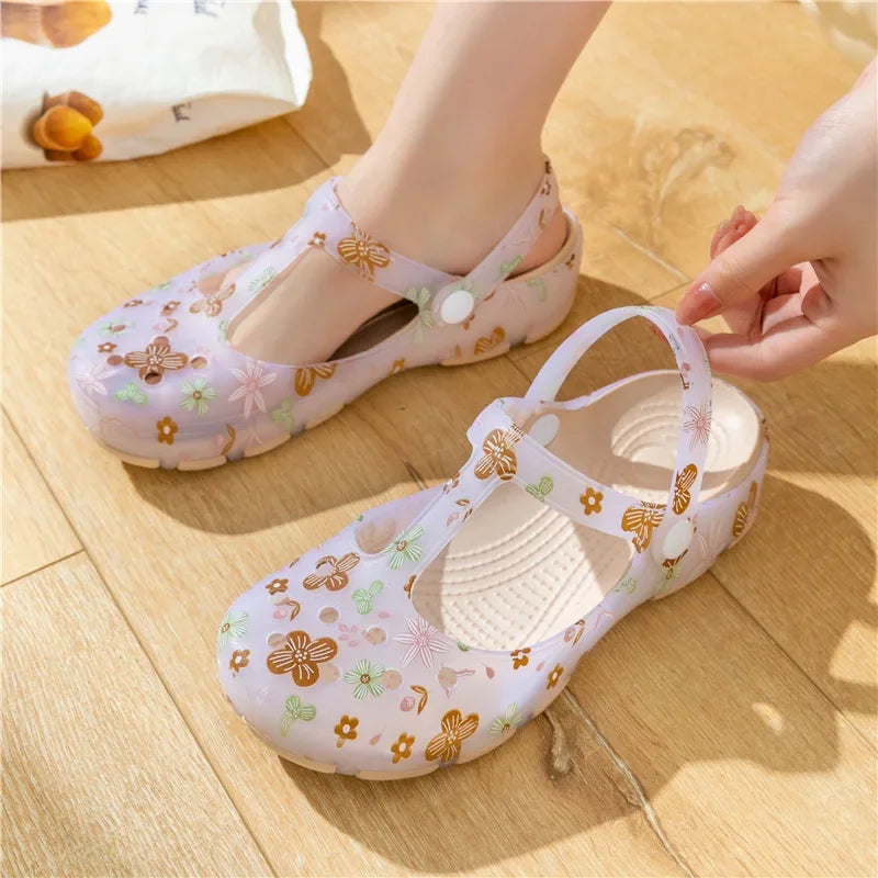 Summer New Women's Sandals Non Slip Soft Soled Jelly Sandals Daily Slip-on Clogs Casual Shoes Fashion Printing Beach Sandals
