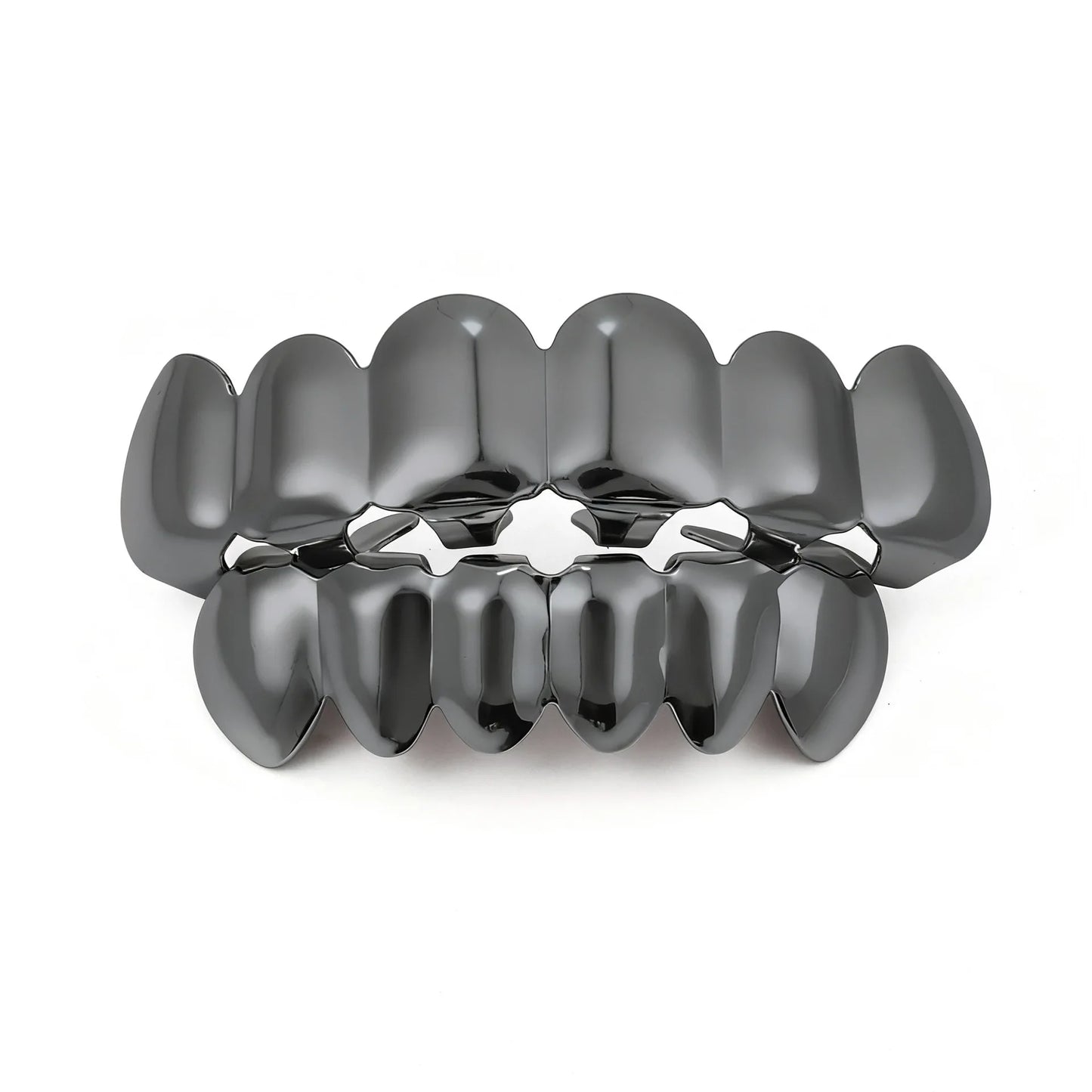 YOUNGX Top Bottom Smooth Black Color Teeth Grillz Braces Hip Hop Glossy Tooth Caps For Women Men Jewelry Wearable Dental Grills
