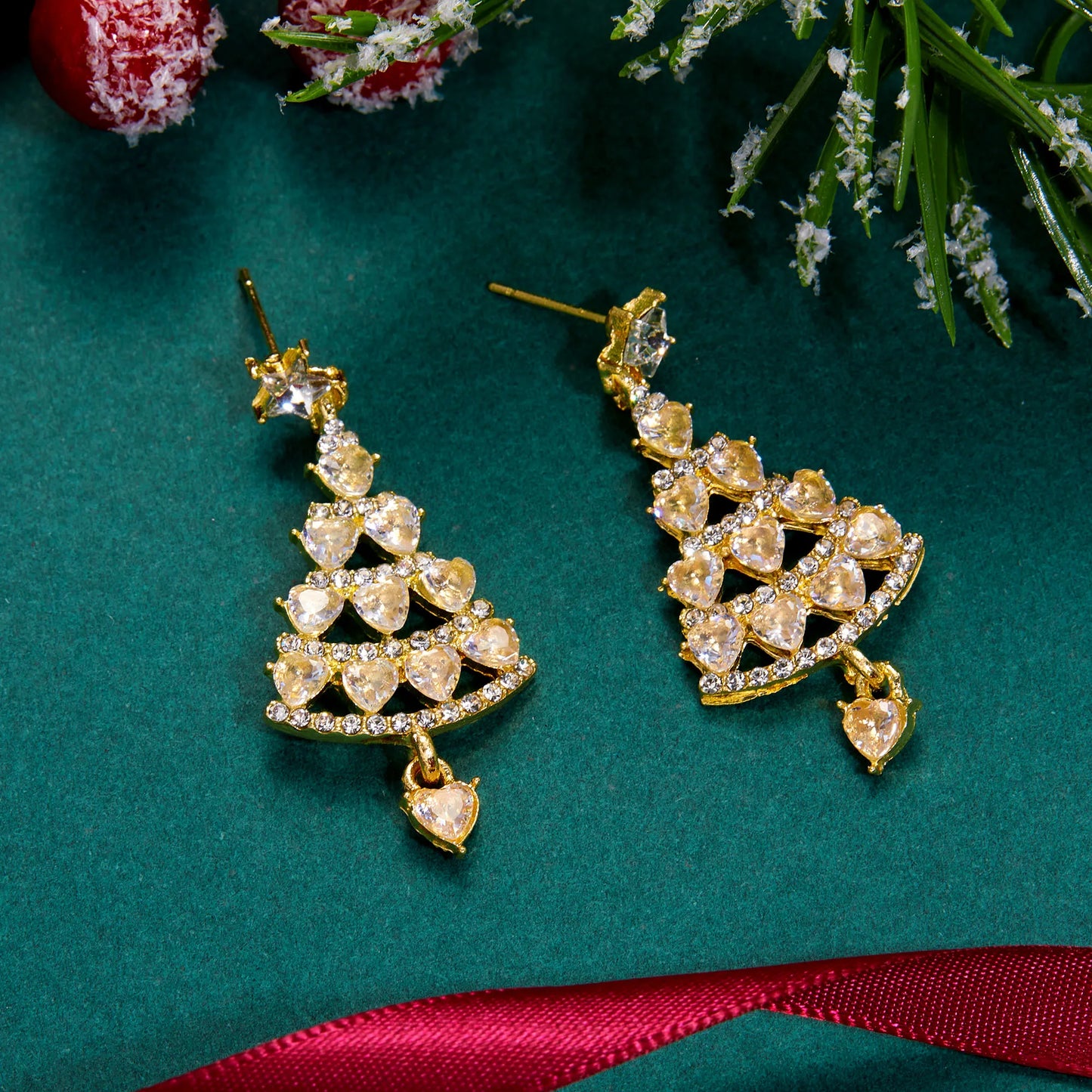 2023 New Zircon Christmas Tree Earrings for Women Shiny Rhinestone Star Pearl Stud Earring New Year Xmas Festival Ear Jewelry