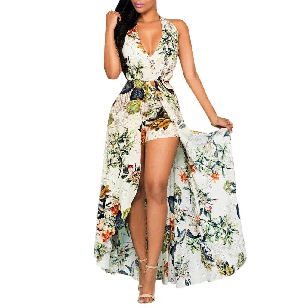 Women's V-neck Waist-fitted Skort Irregular Bottom 9736