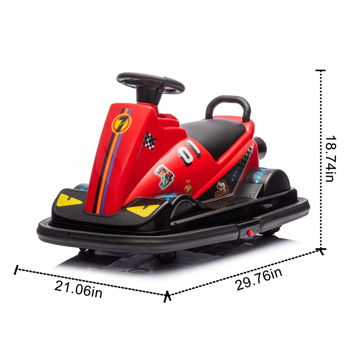 12V Kids Ride On Motor Bumper Car Rotate 360 degrees Collision triggers sound effects and lights,Four-wheel waterfall light
