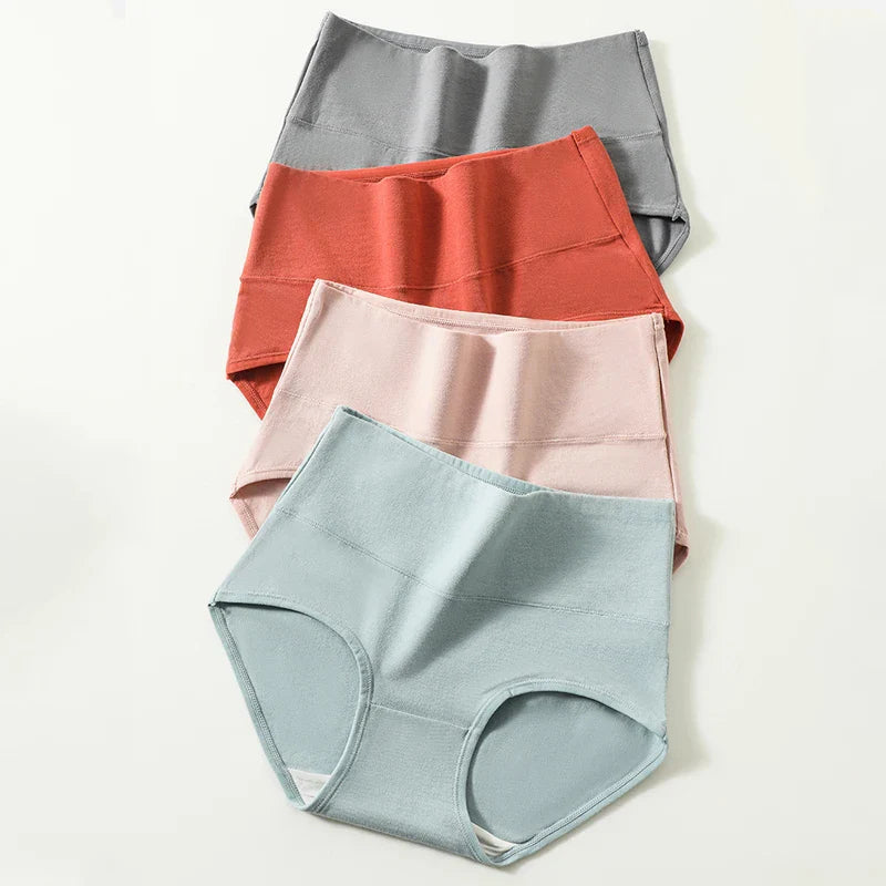 High Waist 4Pcs/Set Cotton Panties, Women Body Shaper Briefs Plus Size M-4XL.