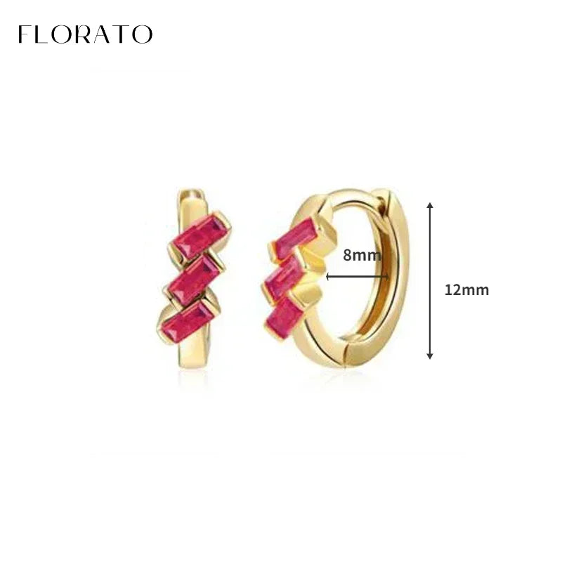 925 Sterling Silver Ear Needle Rose colors Zircon Hoop Geometric Pendant Earrings for women Luxury Fashion Wedding Jewellery2023