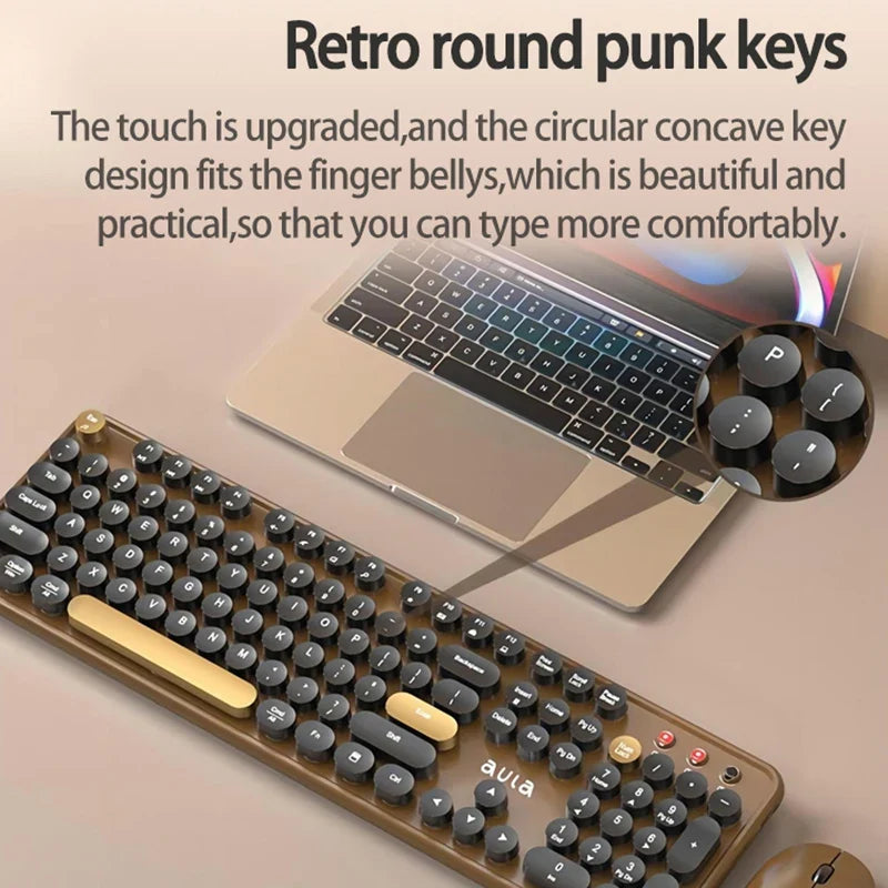 AULA AC306 Wireless Keyboard and Mouse  Combo Retro Round Key Cap Full-size 104-key Laptop for Office Entertainment