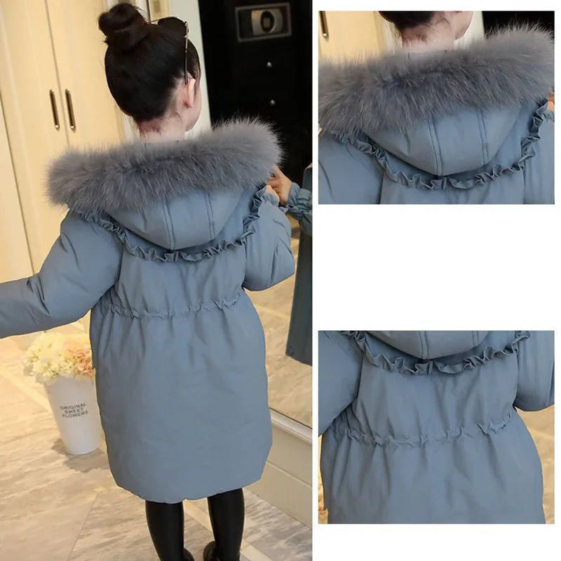 Warm Jackets for Girls Two Colors, Faux Fur Hooded Coat , White Duck Down Parkas