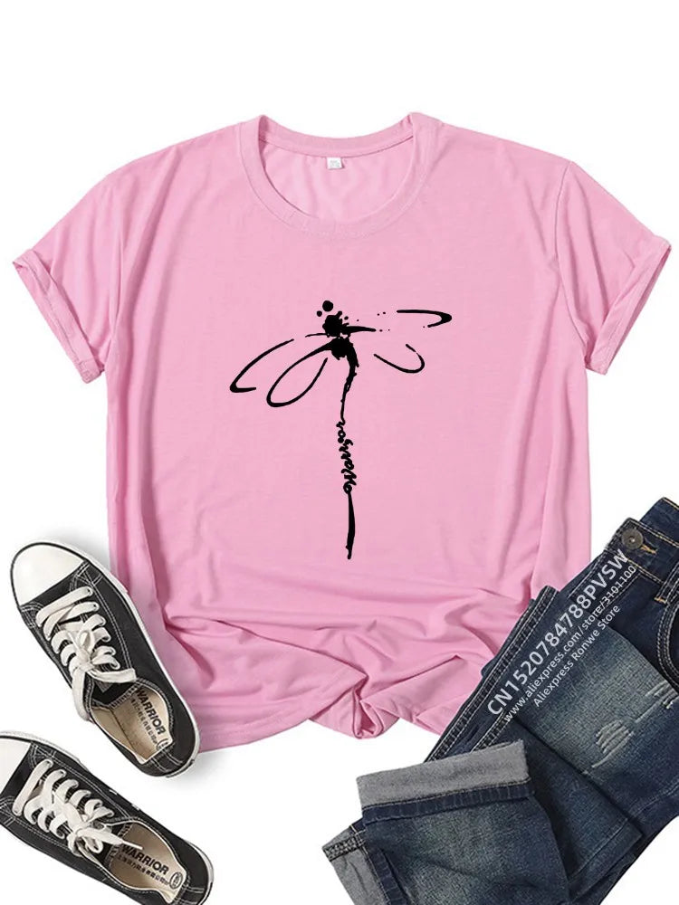 Women Motif libellule Dragonfly Funny Print T-shirt Girl Daily Y2K Harajuku 90s Tee Tops Female Funny Mom Gift Sreewear Clothes