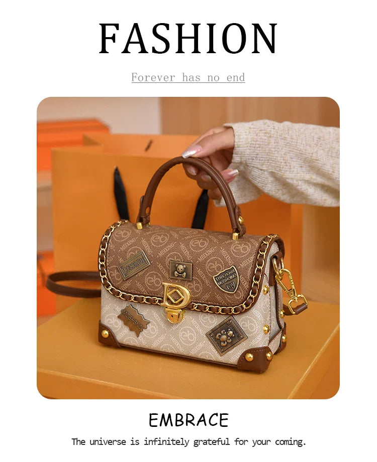 Women's Retro PU Leather Shoulder Bag Fashion Chain Handbag Crossbody for Daily Use