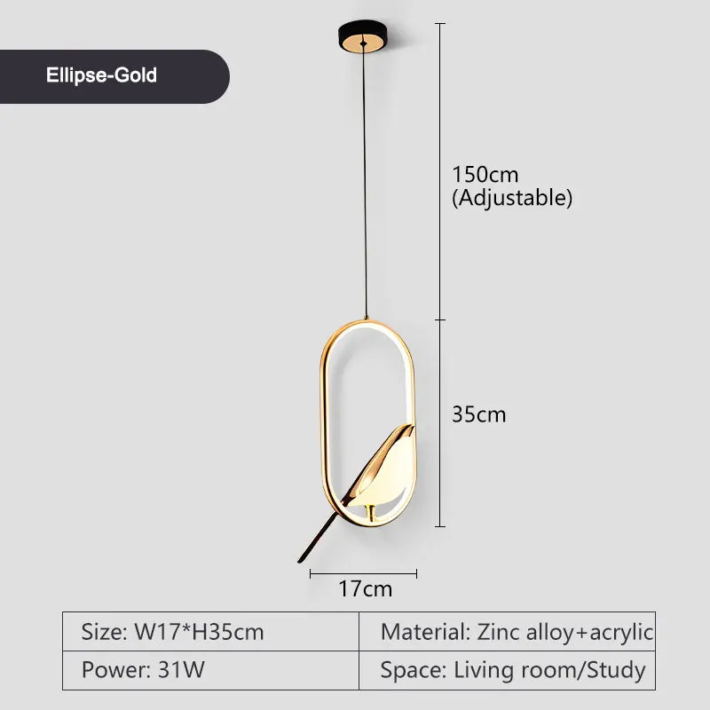 Rotatable Magpie Bird LED Pendant Light for Bedside Bedroom Indoor Gold Silver Hanging Lighting Chandelier Lamps Foyer AC85-265V