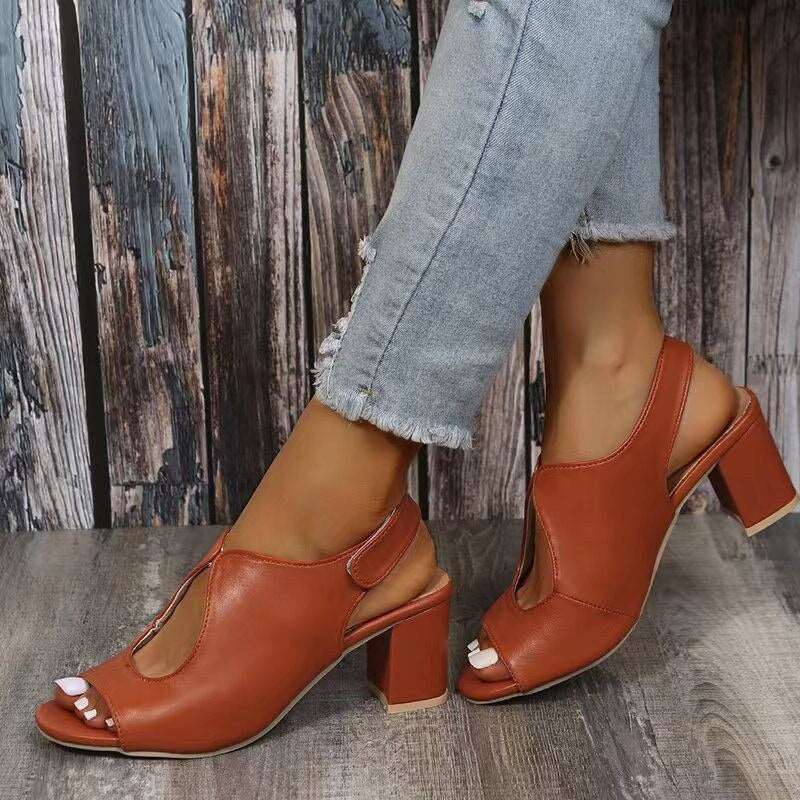 Summer New Sexy Beach Fish Mouth Sandals Fashion Hollow Thick Heels High Casual Open Toe Trend Women Shoes Plus Size 35~43
