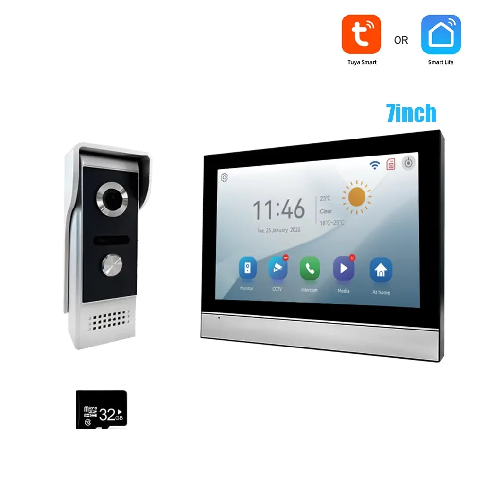 Tuya 1080P 7/10 inch Color Touch Screen WiFi Doorbell Intelligent APP Intercom Kit with Mobile Detection 128G Image Storage