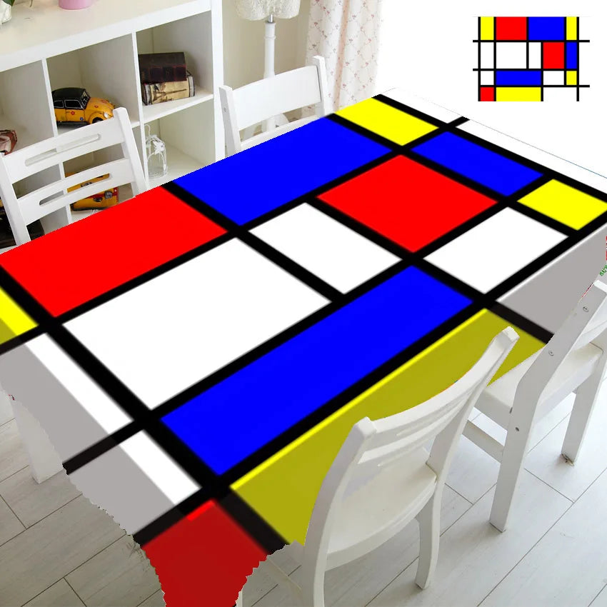 Modern Abstract Mondrian Pattern Tablecloth Table Cover Cloth Rectangle Square Minimalist Geometric Home Kitchen Decor