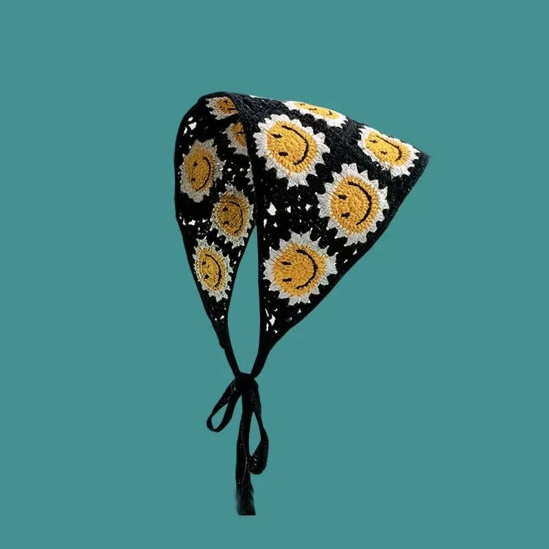 Korean-style cozy knit triangular headscarf for women, spring/summer, cute versatile country beach vacation hairband