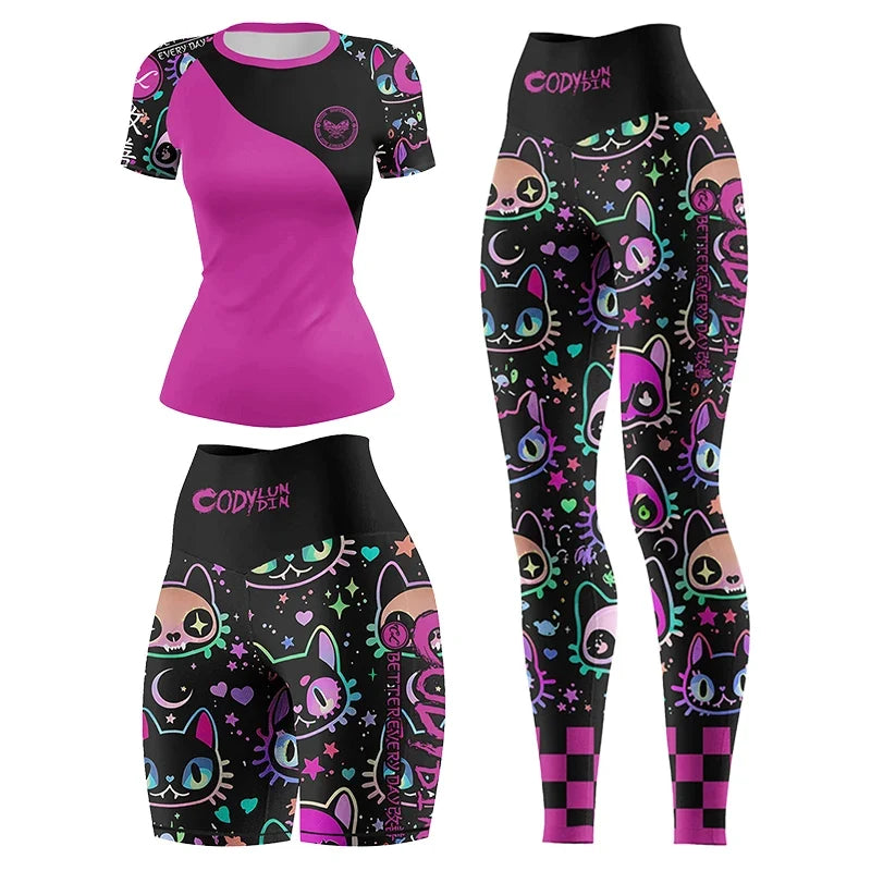 Cody Women Rash Guard Gym Clothing MMA Tight Sportswear Jiu Jitsu Rashguard T-shirts+Pant Boxing Grappling Shorts 4pcs/Set