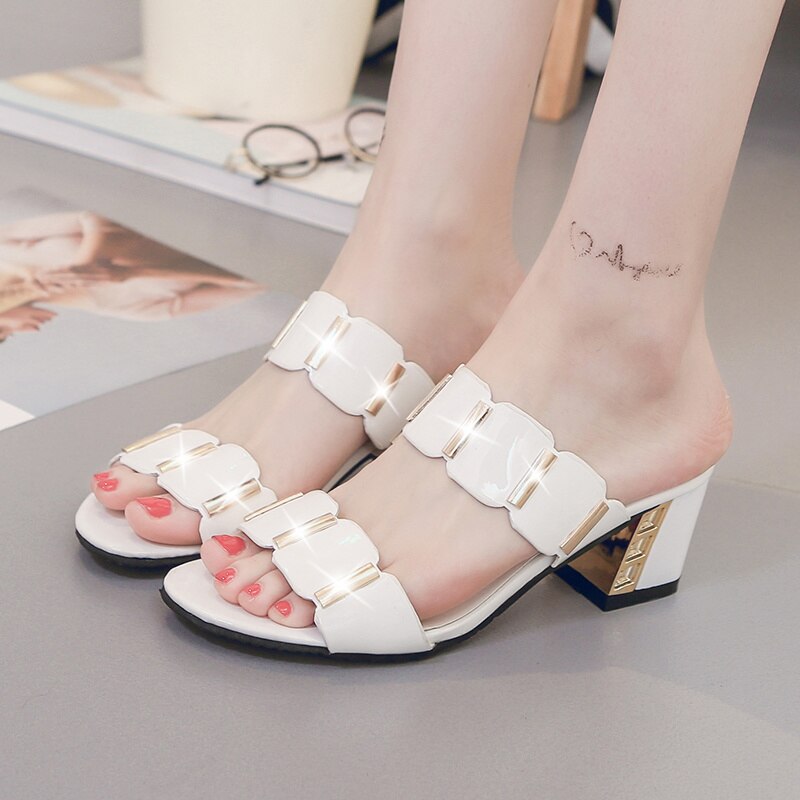 New Sandals for Women Classic High Quality Open Toe Chunky Heel Pointed Flip Flops Sexy Cute PU Non-slip Office High Heels