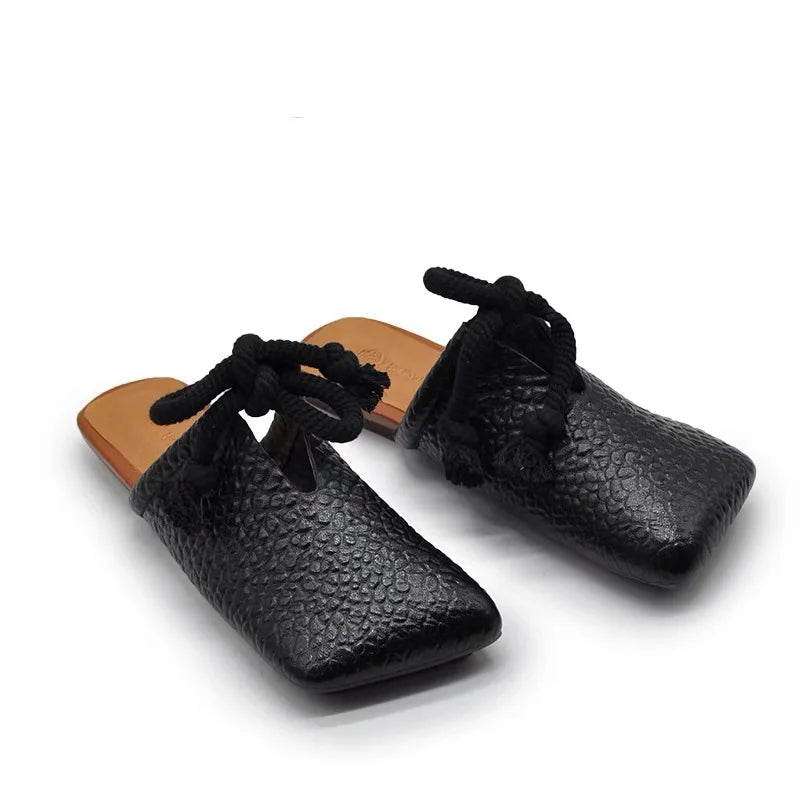 Square Toe Flats Slippers Women Designer Mules Shoes Fashion Casual Sandals 2025 Summer Slingback Flip Flops Sandalias De Mujer