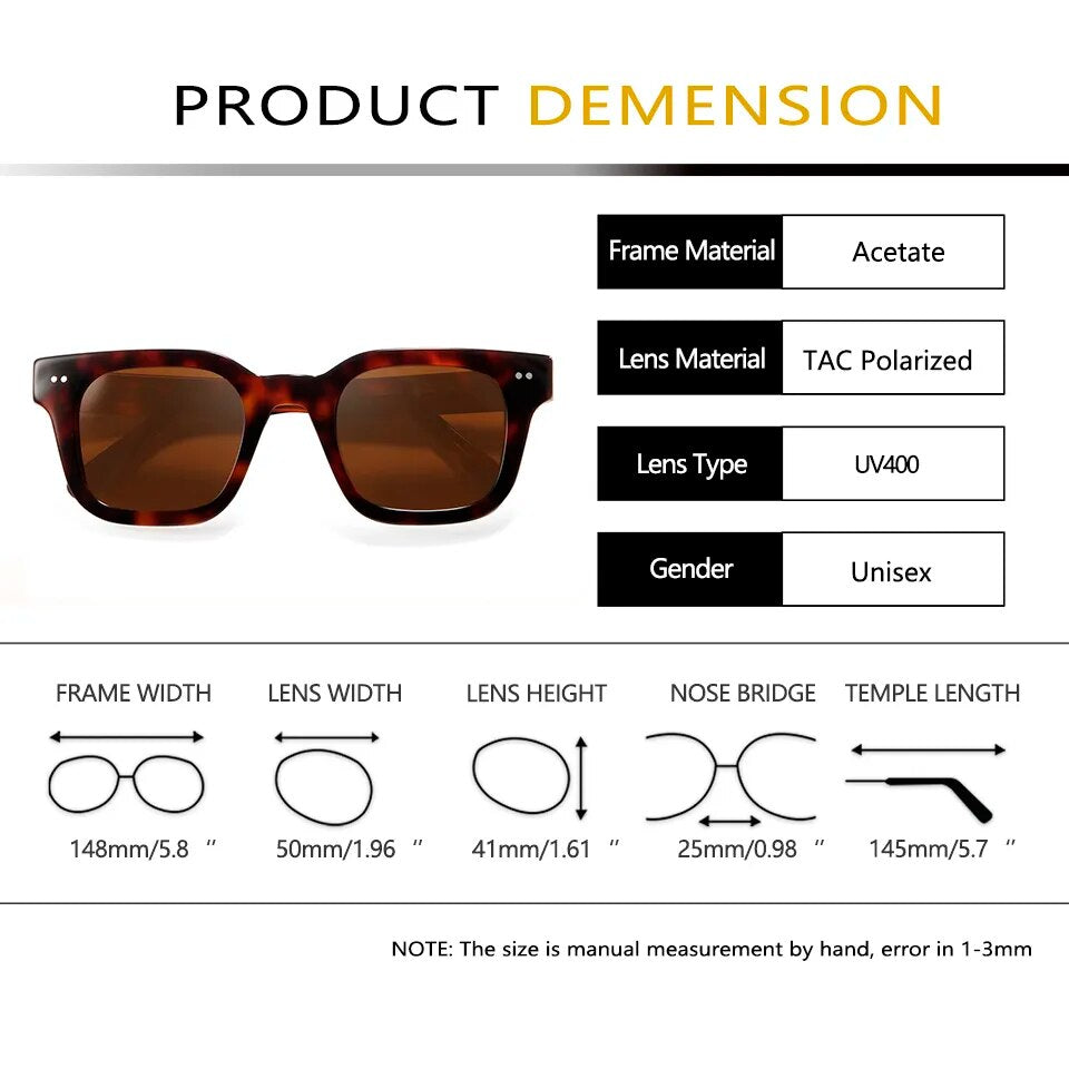 Chim 004 Designer Black Acetate Large Sunglasses For Men Women'S Polarized Square Frame Eyewear Flat UV400 Protection Shades