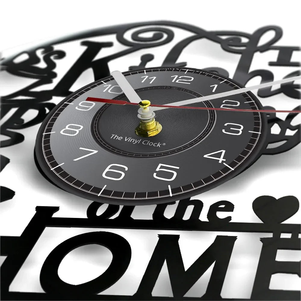 The Kitchen The Heart Of The Home Inspired Vinyl Record Clock, Modern Design Wall Decor Noiseless.