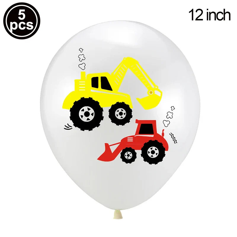 5pcs Construction Themed Balloon Carton Vehicle Balloon Excavator Forklift Crane Balloons for Boy's Construction Birthday Party