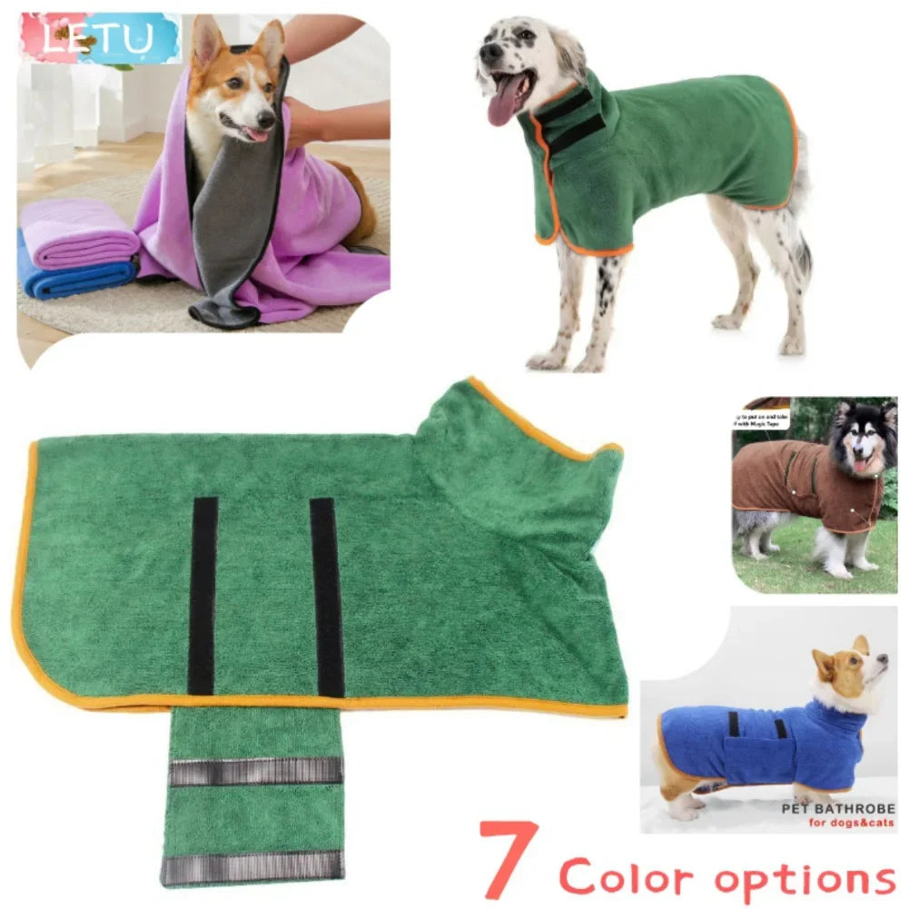 Dog Bathrobe Bath Towel Robe Absorbent Soft Towel for Large Medium Small Dog Quick Dry Adjustable Drying Coat Pet Accessories