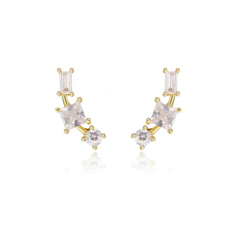 925 Sterling Silver Ear Needle Geometric Zircon Metal Earrings for women Shiny Crystal Luxury Small Stud Fashion Wedding Jewelry