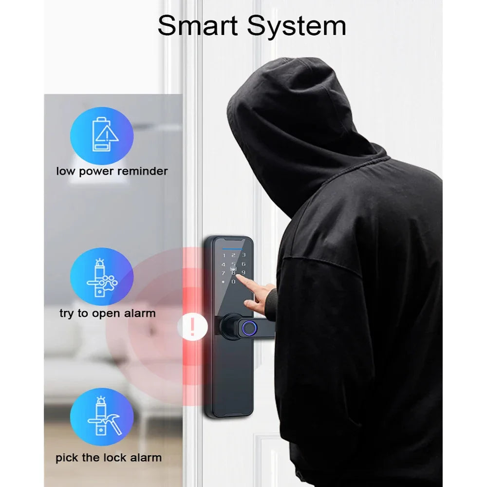 Tuya App Electronic Digital Smart Door Lock Biometric Fingerprint Password Remote Unlocking Keyless Office Apartment Door Lock
