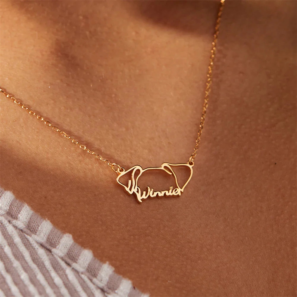 Multiple Dog Ear Personalized Name Necklace Custom Pet Jewelry Memorial Gift For Women Dog Head Stainless Steel Choker Necklaces