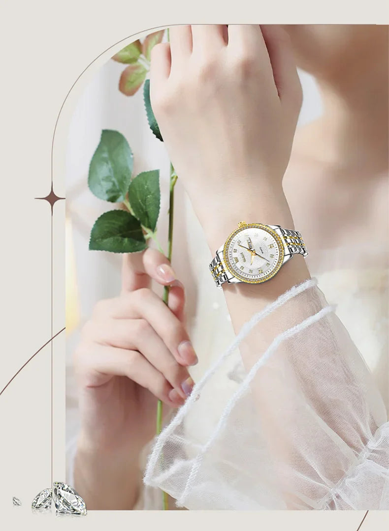 OLEVS Luxury Quartz Watch for Women Stainless Steel Elegant Women's Watches Luminous Waterproof Original Fashion Lady Wristwatch