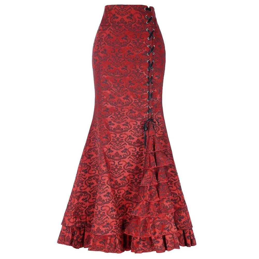 Vintage Women Trumpet Mermaid Skirt Gothic Long Steampunk Skirt Maxi Fishtail Victorian Ladies Retro Bandage Skirt Y2k Steetwear
